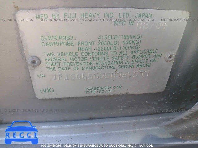 2005 Subaru Forester JF1SG65635H725577 image 8