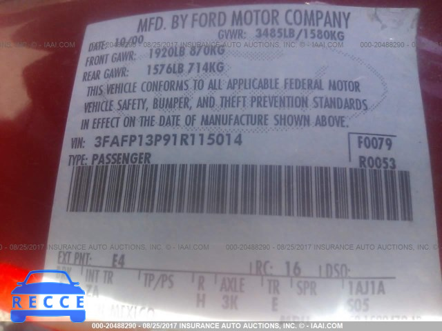 2001 Ford Escort 3FAFP13P91R115014 image 8