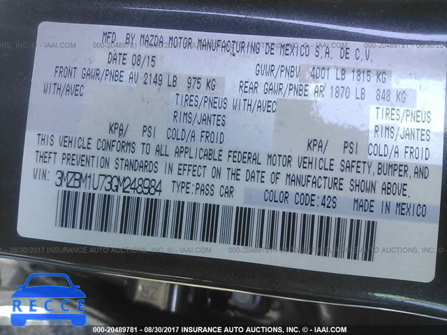 2016 Mazda 3 3MZBM1U73GM248984 image 8