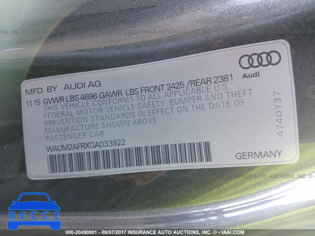 2016 Audi A5 PREMIUM PLUS S-LINE WAUM2AFRXGA033922 зображення 8