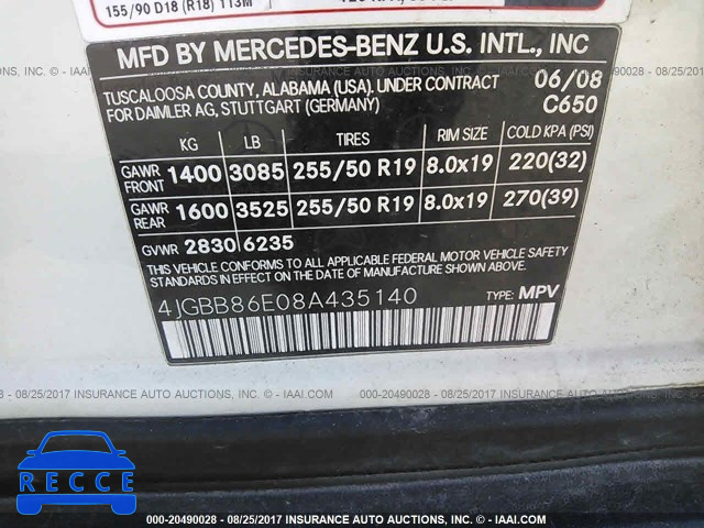 2008 Mercedes-benz ML 4JGBB86E08A435140 image 8