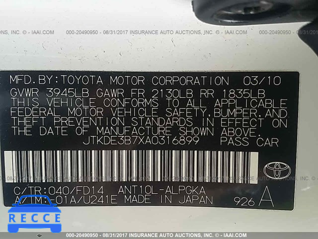 2010 Scion TC JTKDE3B7XA0316899 image 8
