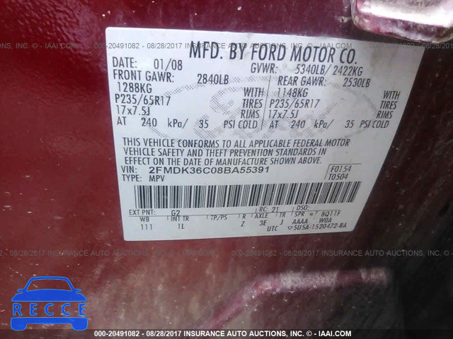 2008 Ford Edge 2FMDK36C08BA55391 image 8