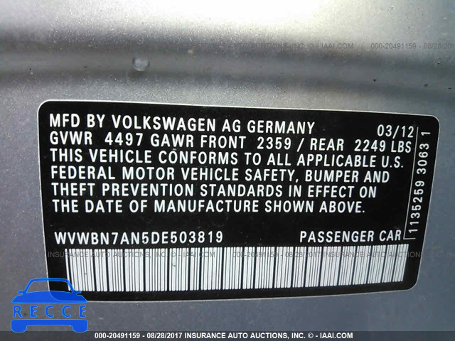 2013 Volkswagen CC SPORT WVWBN7AN5DE503819 image 8