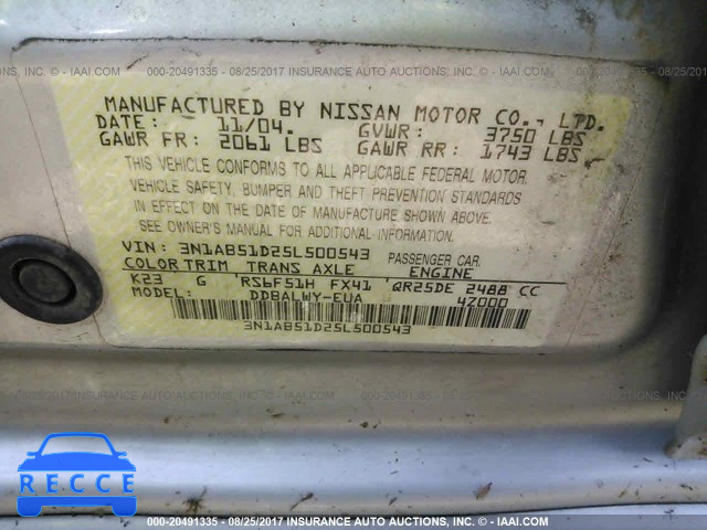 2005 NISSAN SENTRA 3N1AB51D25L500543 image 8