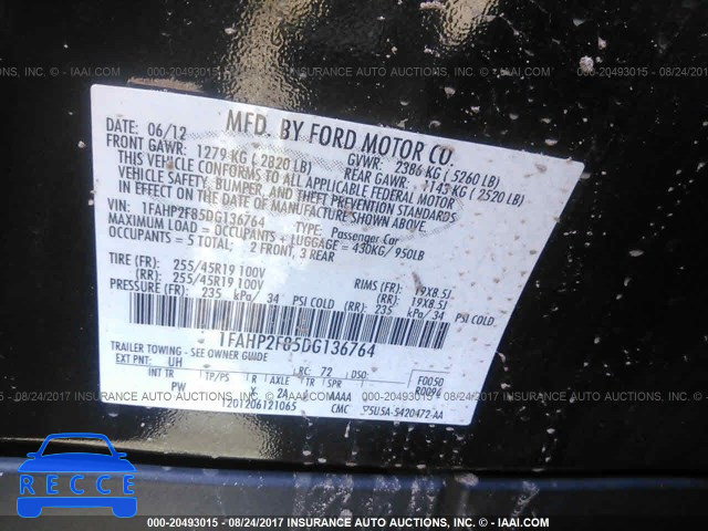 2013 Ford Taurus LIMITED 1FAHP2F85DG136764 image 8