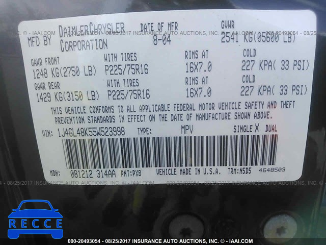 2005 Jeep Liberty 1J4GL48K55W523998 image 8