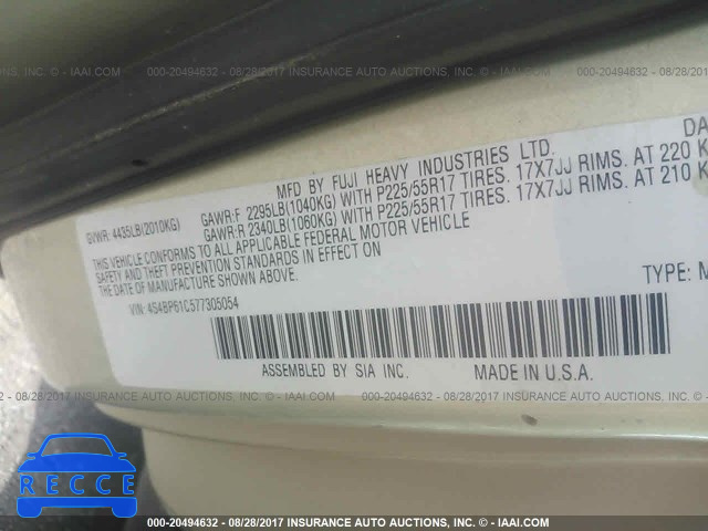 2007 Subaru Legacy OUTBACK 2.5I 4S4BP61C577305054 Bild 8