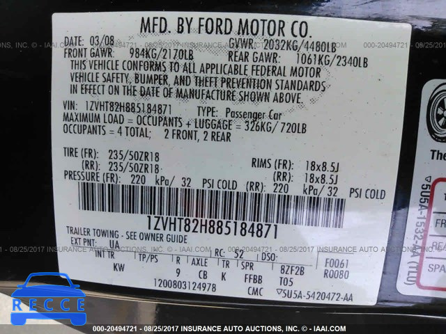 2008 Ford Mustang 1ZVHT82H885184871 Bild 8