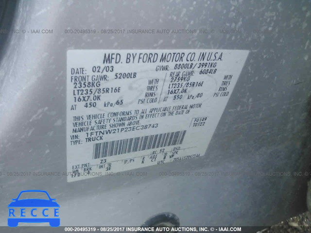 2003 Ford F250 1FTNW21P23EC38743 Bild 8