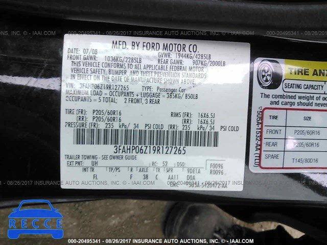 2009 FORD FUSION 3FAHP06Z19R127265 image 8