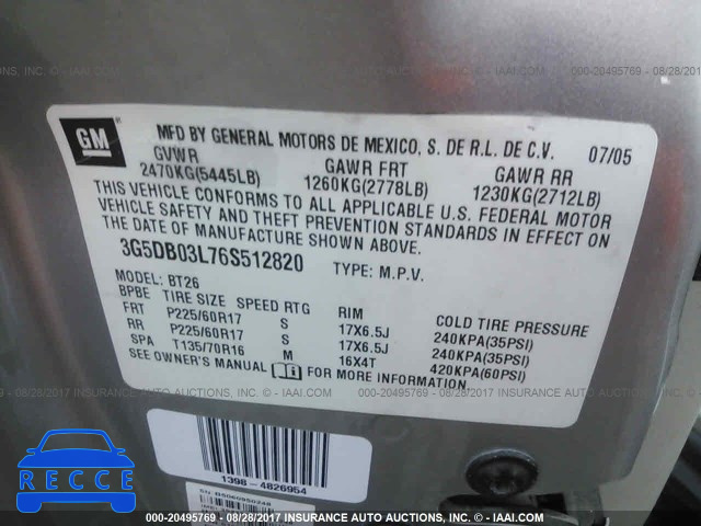 2006 BUICK RENDEZVOUS 3G5DB03L76S512820 image 8