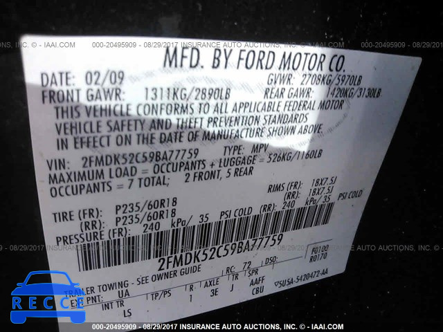 2009 Ford Flex 2FMDK52C59BA77759 image 8