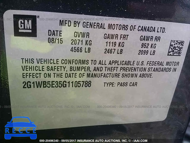 2016 CHEVROLET IMPALA LIMITED 2G1WB5E35G1105788 image 8