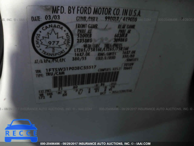 2003 Ford F350 SRW SUPER DUTY 1FTSW31P03EC55517 зображення 8