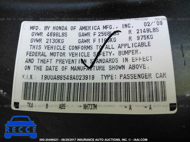 2009 ACURA TL 19UUA86549A023919 image 8