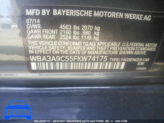 2015 BMW 335 I WBA3A9C55FKW74175 зображення 8