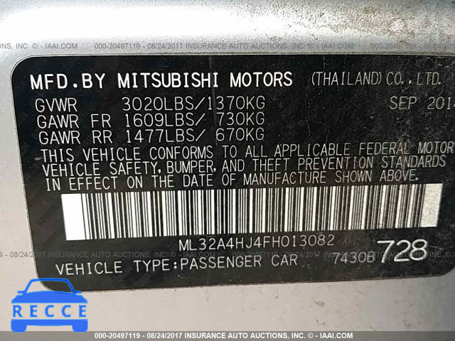 2015 Mitsubishi Mirage ML32A4HJ4FH013082 Bild 8