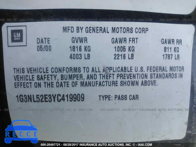 2000 Oldsmobile Alero GL 1G3NL52E3YC419909 image 8