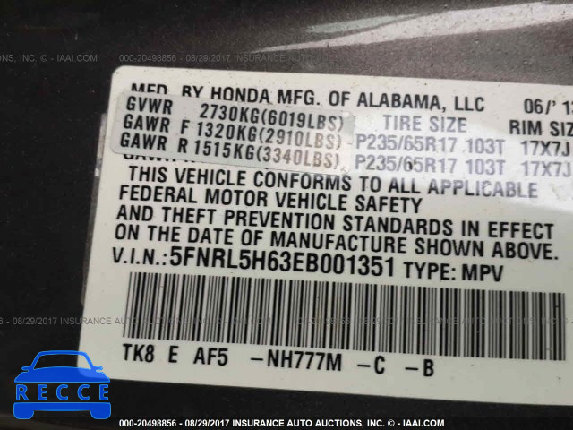 2014 Honda Odyssey 5FNRL5H63EB001351 image 8