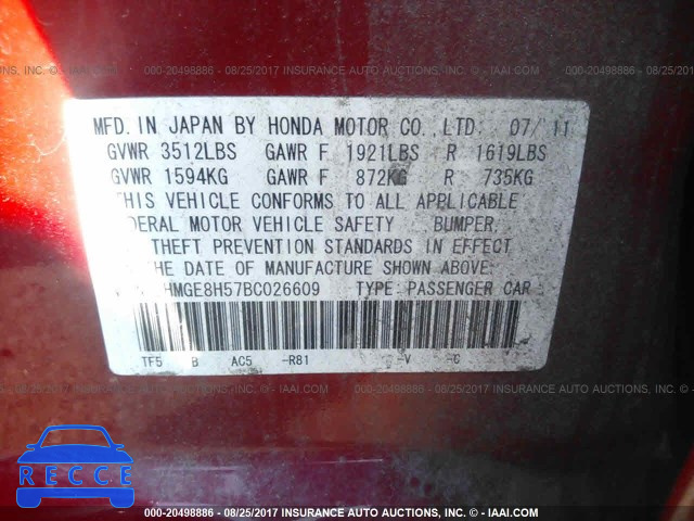2011 Honda FIT JHMGE8H57BC026609 image 8