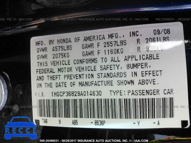 2009 Honda Accord 1HGCP36829A014630 image 8