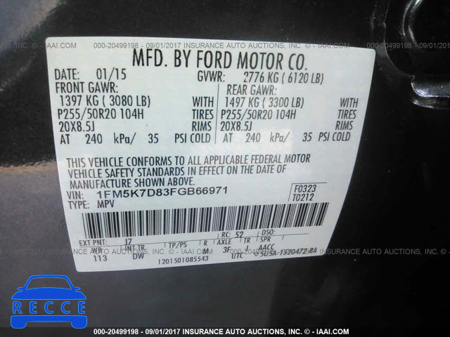 2015 Ford Explorer 1FM5K7D83FGB66971 зображення 8
