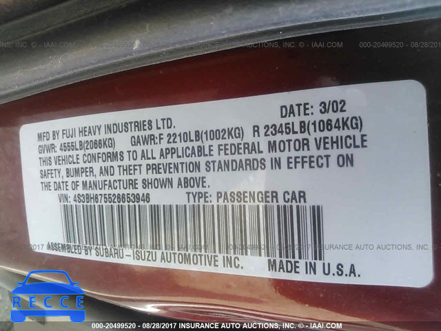 2002 Subaru Legacy OUTBACK AWP 4S3BH675526653946 image 8