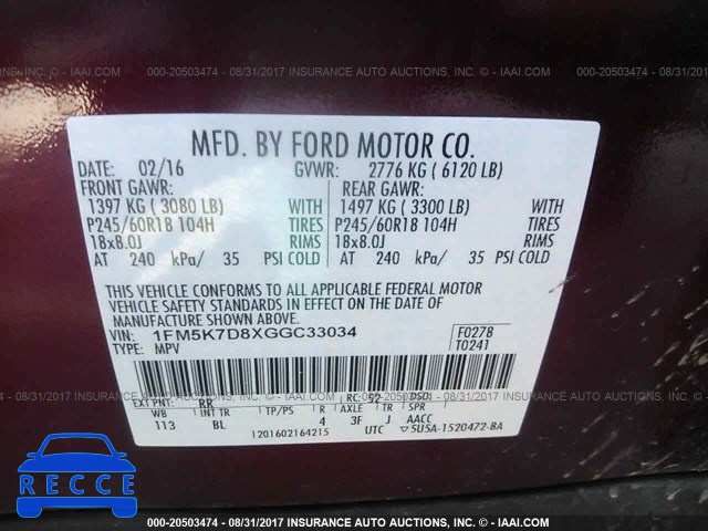 2016 Ford Explorer XLT 1FM5K7D8XGGC33034 зображення 8