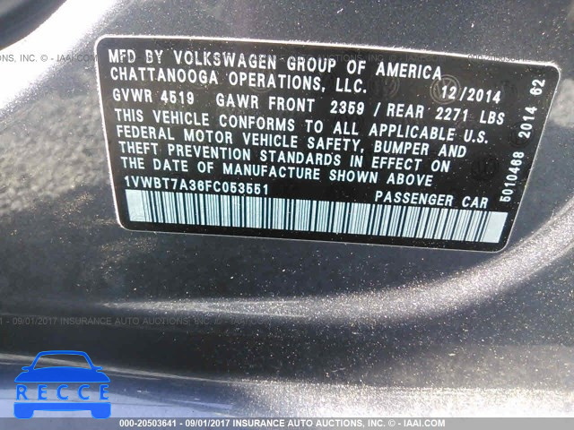 2015 Volkswagen Passat 1VWBT7A36FC053551 image 8