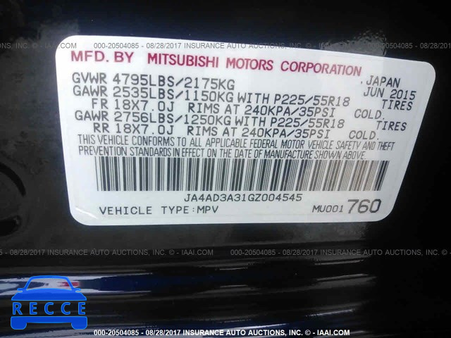 2016 Mitsubishi Outlander JA4AD3A31GZ004545 зображення 8
