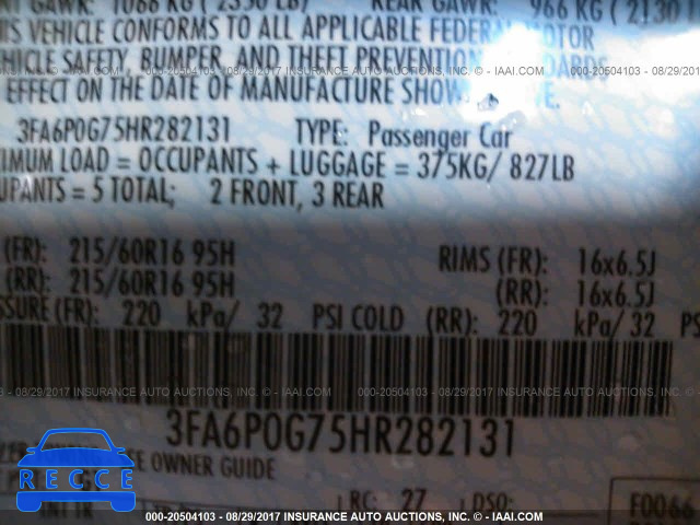 2017 FORD FUSION 3FA6P0G75HR282131 Bild 8