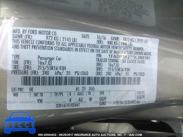 2016 Ford Focus 1FADP3K27GL385181 image 8