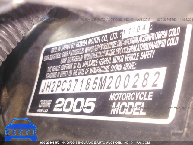 2005 Honda CBR600 RR JH2PC37185M200282 зображення 9
