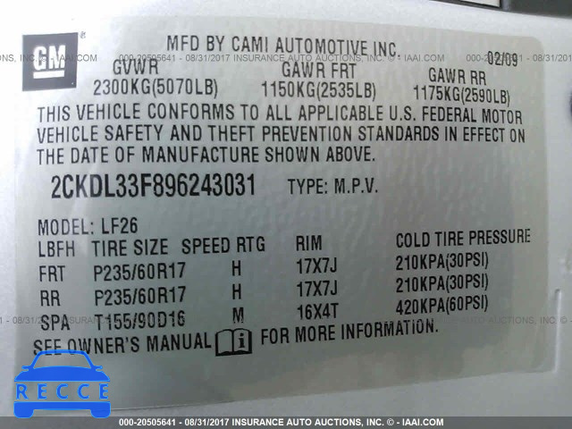 2009 Pontiac Torrent 2CKDL33F896243031 image 8