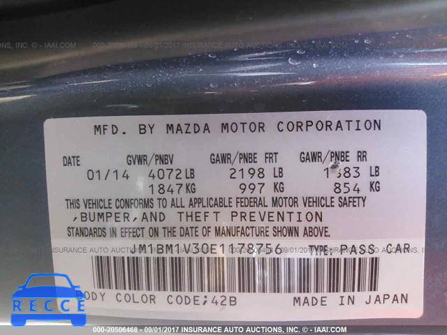 2014 Mazda 3 JM1BM1V30E1178756 зображення 8