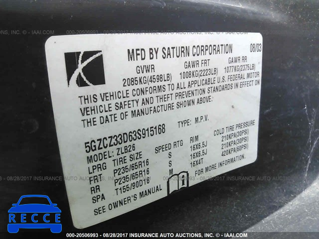 2003 Saturn VUE 5GZCZ33D63S915168 Bild 8