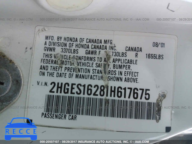 2001 Honda Civic 2HGES16281H617675 image 8