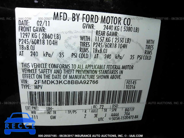 2011 Ford Edge 2FMDK3KC8BBA92766 image 8