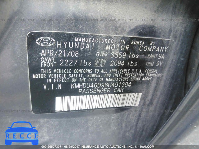 2008 Hyundai Elantra GLS/SE/LIMITED KMHDU46D98U491384 Bild 8