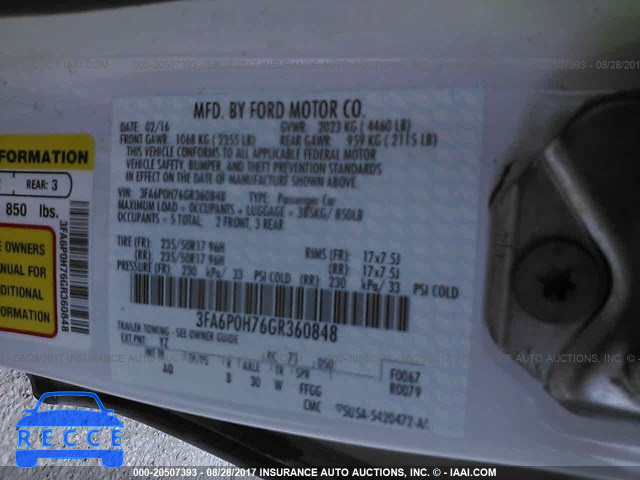 2016 Ford Fusion 3FA6P0H76GR360848 image 8