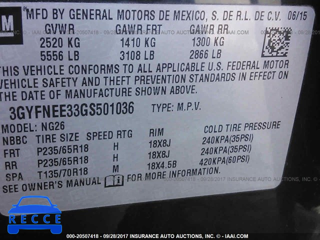 2016 Cadillac SRX 3GYFNEE33GS501036 image 8