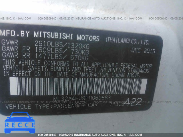 2015 Mitsubishi Mirage ES ML32A4HJ9FH060883 Bild 8
