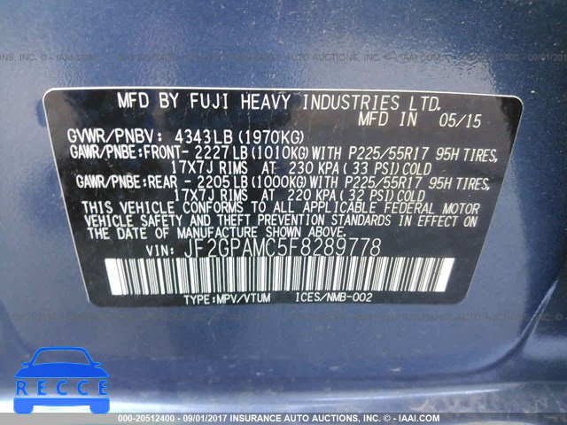 2015 Subaru Xv Crosstrek 2.0 LIMITED JF2GPAMC5F8289778 image 8
