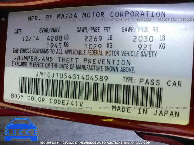2016 Mazda 6 SPORT JM1GJ1U54G1404589 Bild 8