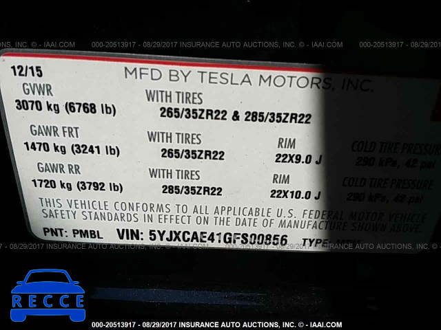 2016 Tesla Model X 5YJXCAE41GFS00856 зображення 8