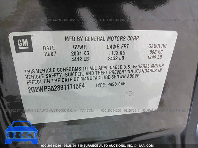 2008 Pontiac Grand Prix 2G2WP552881171564 image 8