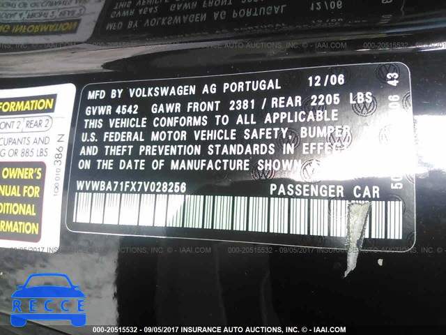 2007 Volkswagen EOS 2.0T WVWBA71FX7V028256 image 8