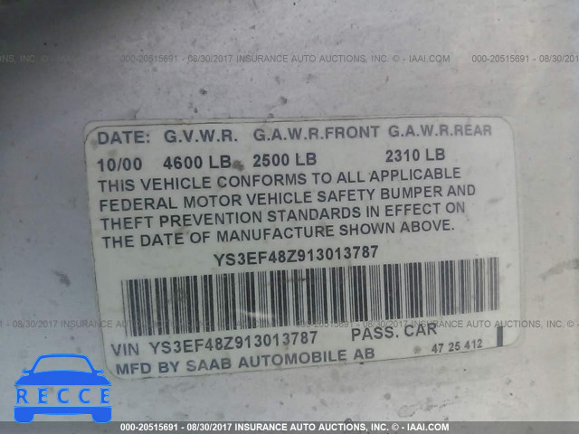 2001 Saab 9-5 SE YS3EF48Z913013787 image 8