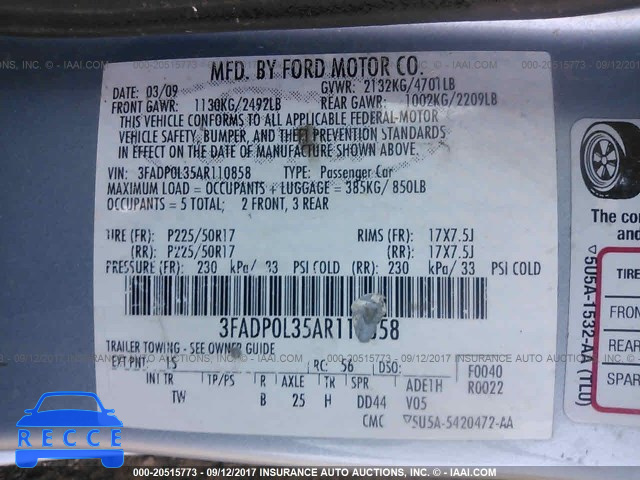 2010 Ford Fusion 3FADP0L35AR110858 image 8